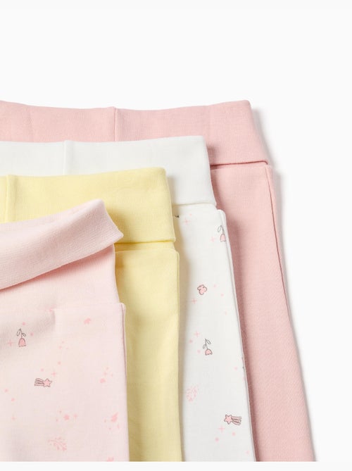 Lot de 4 pantalons en coton unis/à fleurs - Kiabi