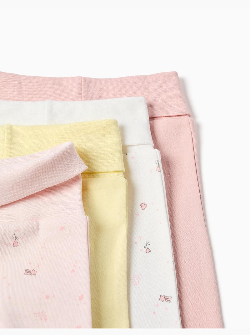 Lot de 4 pantalons en coton unis/à fleurs Blanc Jaune Blanc - Kiabi