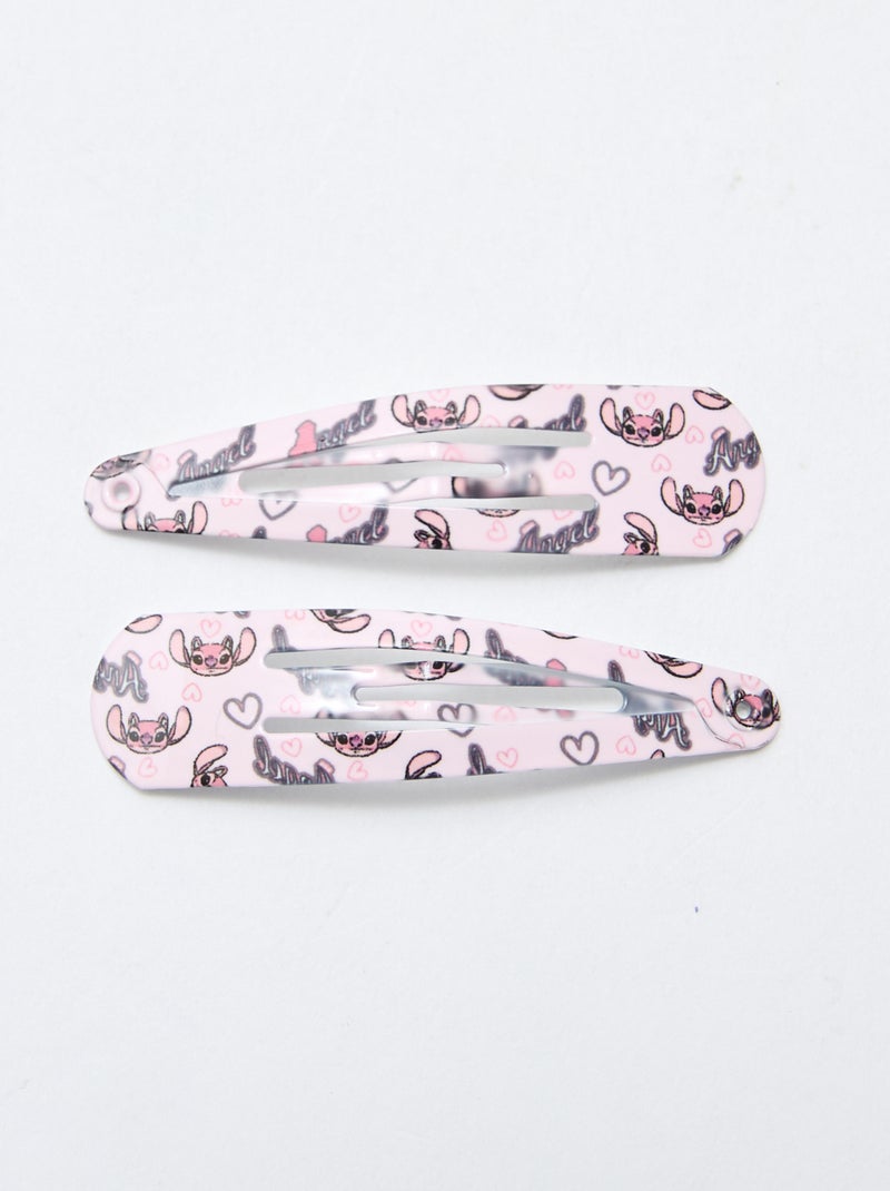 Lot de 4 pinces + 2 élastiques 'Stitch' Rose - Kiabi