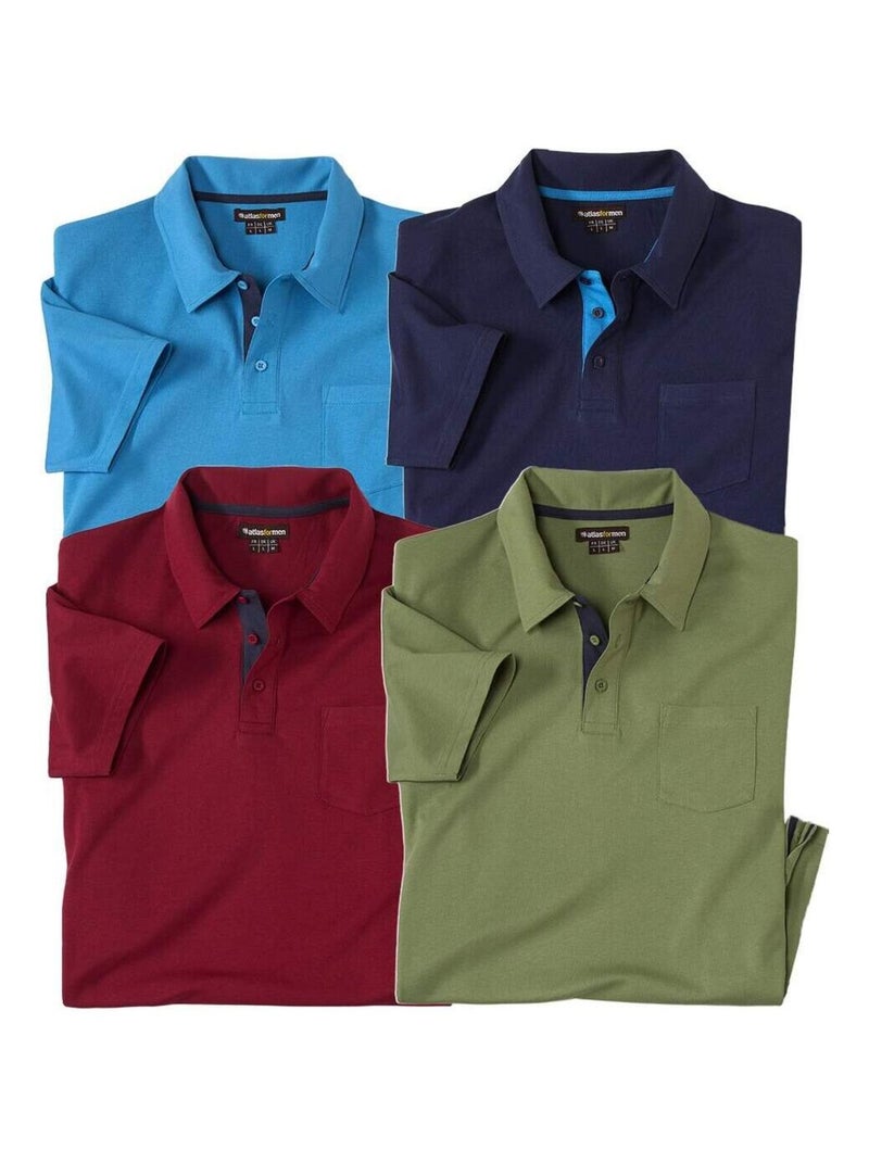 Lot de 4 Polos Jersey Casual  - ATLAS FOR MEN Bleu Bleu - Kiabi