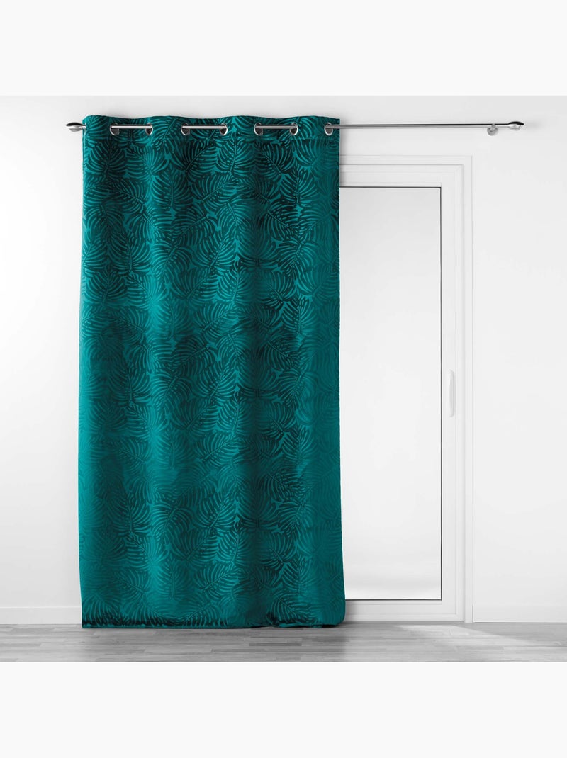 Lot de 4 Rideaux Occultants à Œillets - Velours relief Bleu pétrole - Kiabi