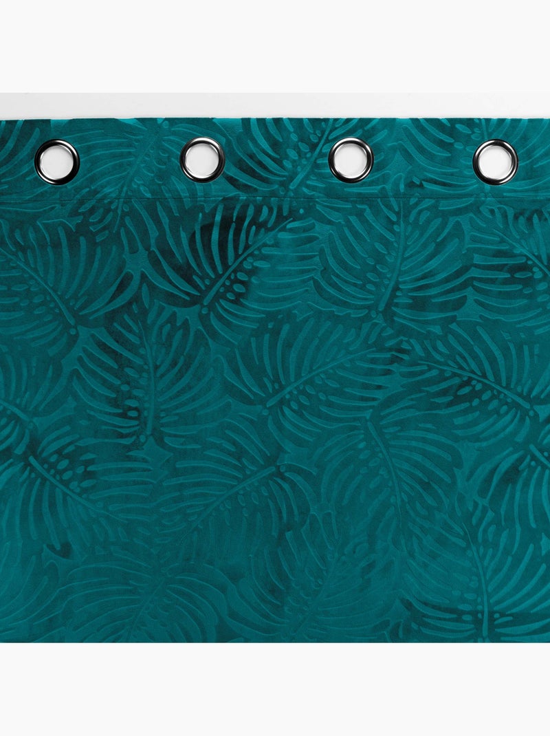 Lot de 4 Rideaux Occultants à Œillets - Velours relief Bleu pétrole - Kiabi