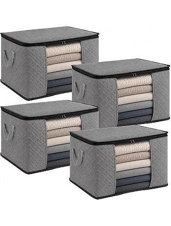 Lot de 4 sacs de rangement pliable pour vêtements, linge de maison avec poignées - vivezen