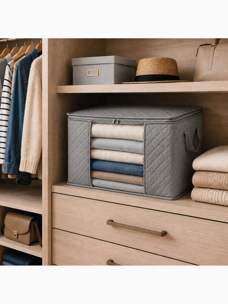 Lot de 4 sacs de rangement pliable pour vêtements, linge de maison avec poignées  - vivezen Gris - Kiabi