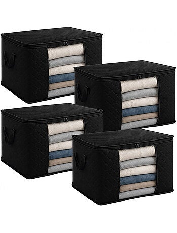 Lot de 4 sacs de rangement pliable pour vêtements, linge de maison avec poignées - vivezen