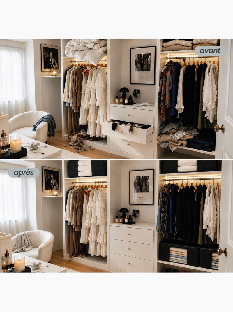 Lot de 4 sacs de rangement pliables pour vêtements, linge de maison avec poignées  - vivezen Noir - Kiabi