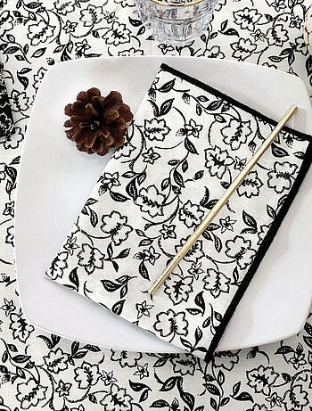 Lot de 4 serviettes de table écrues avec lignes noires LINETTE - 40 x 40 cm