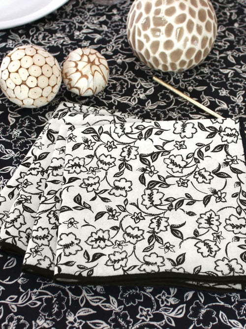 Lot de 4 serviettes de table écrues avec lignes noires LINETTE - 40 x 40 cm - Kiabi