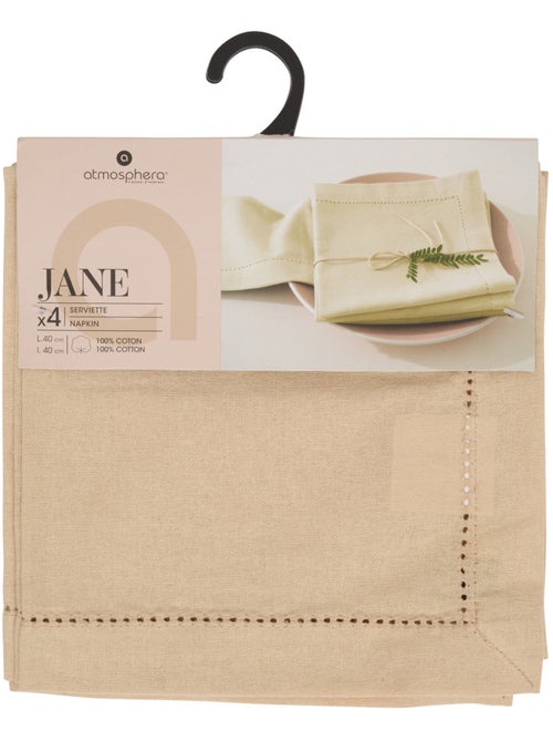 Lot de 4 serviettes de table en coton JANE - Kiabi