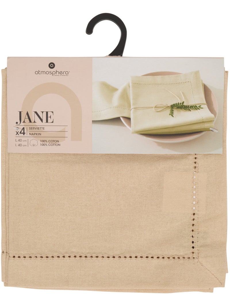 Lot de 4 serviettes de table en coton JANE Lin - Kiabi