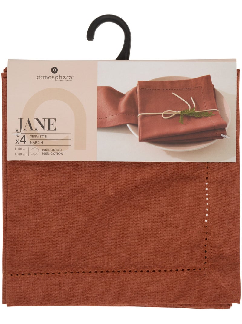 Lot de 4 serviettes de table en coton JANE Terracotta - Kiabi
