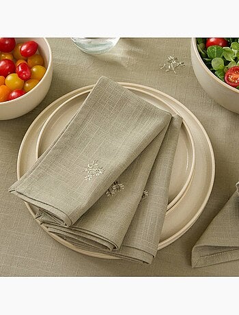 Lot de 4 serviettes de table en coton brodé joy