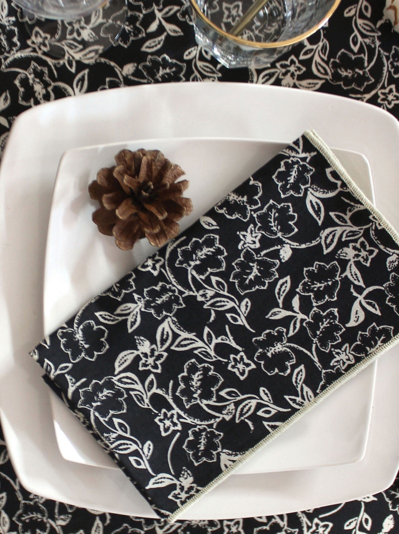 Lot de 4 serviettes de table motif fleuri Noir - Kiabi