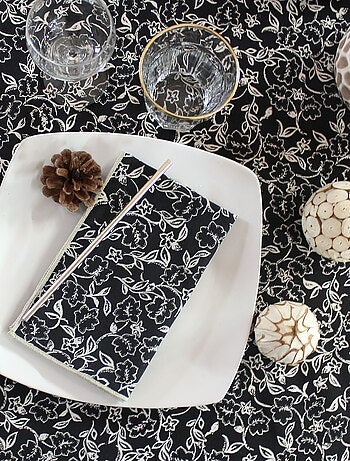 Lot de 4 serviettes de table noires avec lignes écrues LINETTE - 40 x 40 cm
