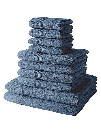 Lot de 4 serviettes invité + 4 serviettes de bain + 2 draps de bain coton uni ESSENTIAL