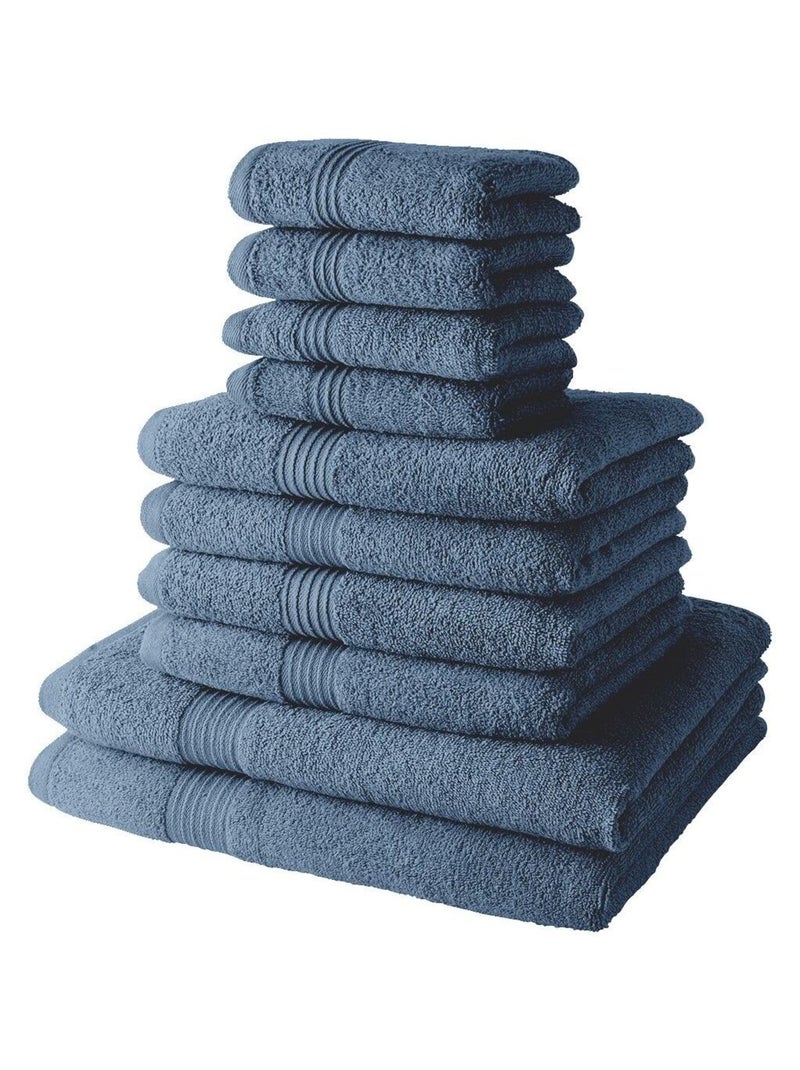 Lot de 4 serviettes invité + 4 serviettes de bain + 2 draps de bain coton uni ESSENTIAL Bleu gris - Kiabi