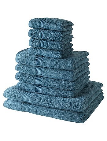 Lot de 4 serviettes invité + 4 serviettes de bain + 2 draps de bain coton uni ESSENTIAL