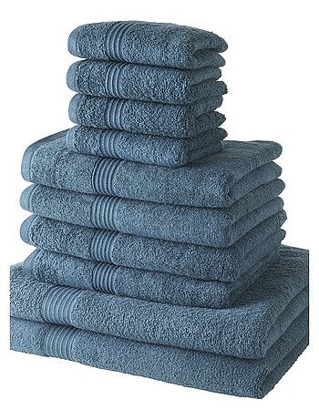 Lot de 4 serviettes invité + 4 serviettes de bain + 2 draps de bain coton uni ESSENTIAL