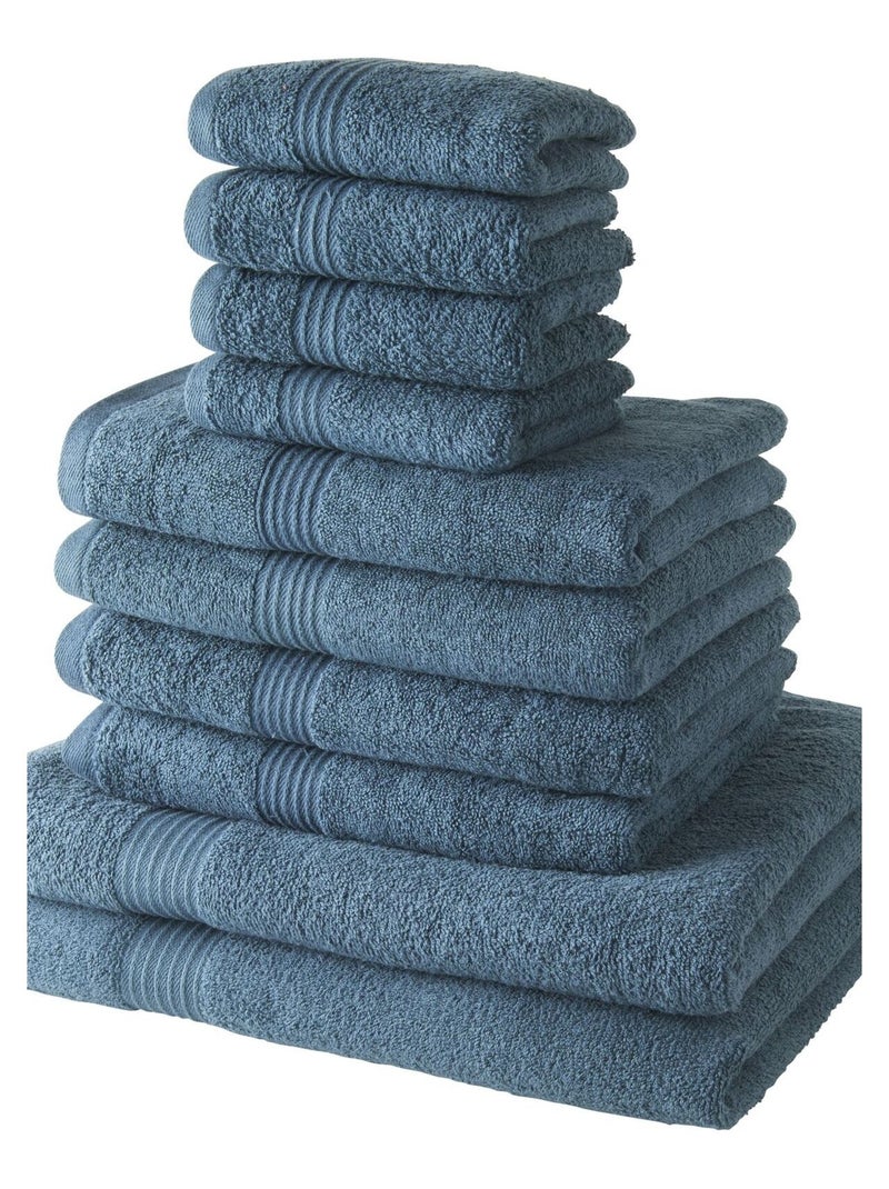 Lot de 4 serviettes invité + 4 serviettes de bain + 2 draps de bain coton uni ESSENTIAL Bleu pétrole - Kiabi