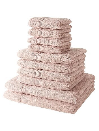 Lot de 4 serviettes invité + 4 serviettes de bain + 2 draps de bain coton uni ESSENTIAL