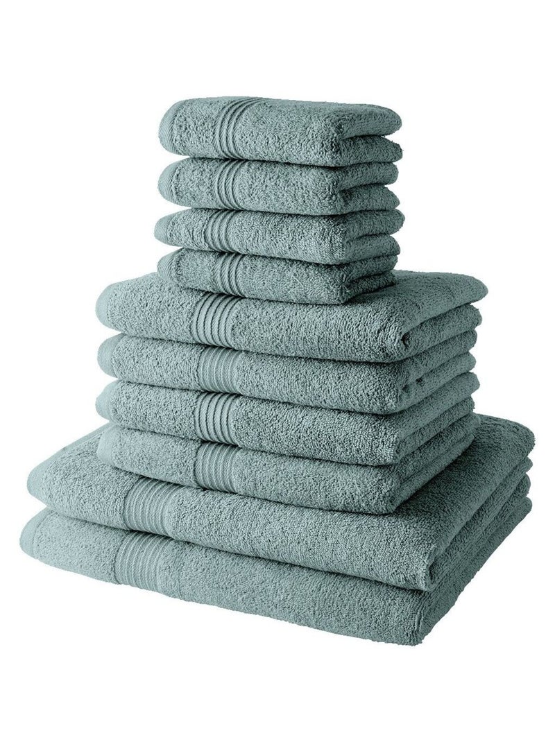 Lot de 4 serviettes invité + 4 serviettes de bain + 2 draps de bain coton uni ESSENTIAL Vert - Kiabi