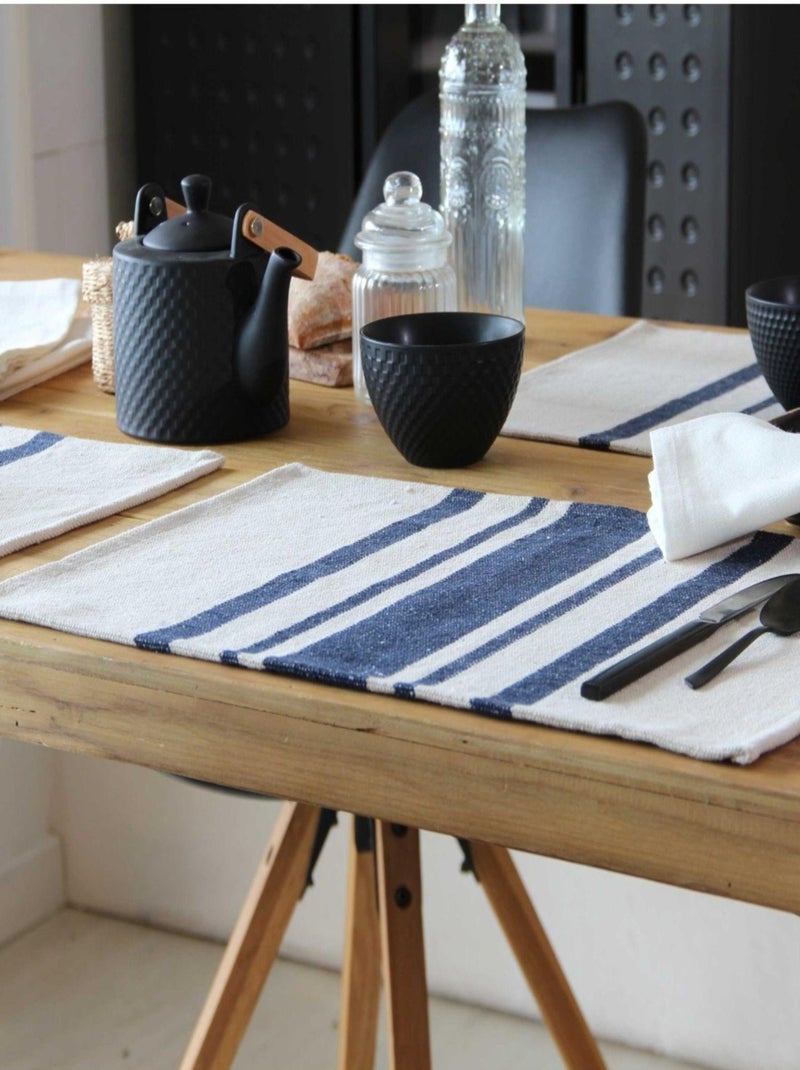Lot de 4 Sets de table coton épais Rustique Bleu foncé - Kiabi