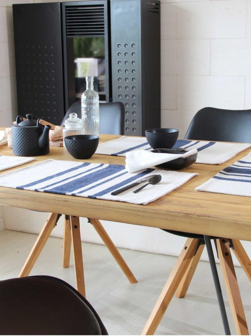 Lot de 4 Sets de table coton épais Rustique Bleu foncé - Kiabi