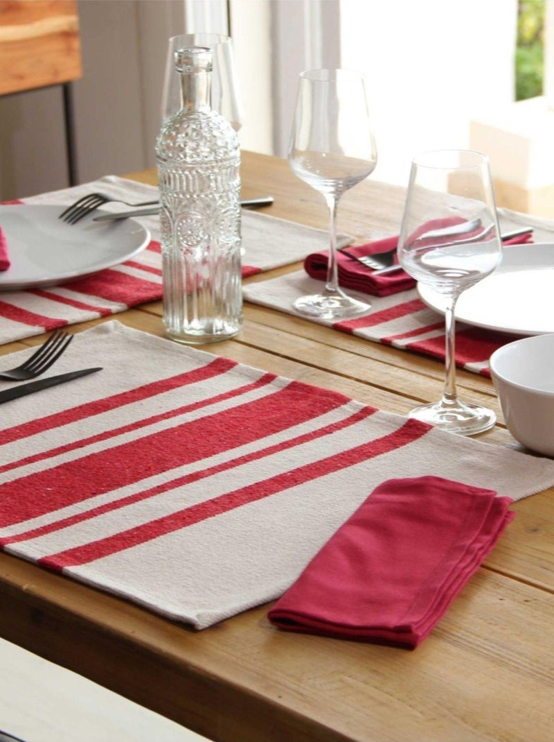 Lot de 4 Sets de table coton épais Rustique Rouge - Kiabi