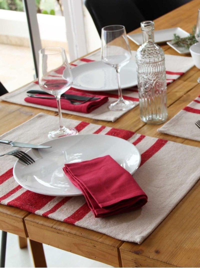 Lot de 4 Sets de table coton épais Rustique Rouge - Kiabi