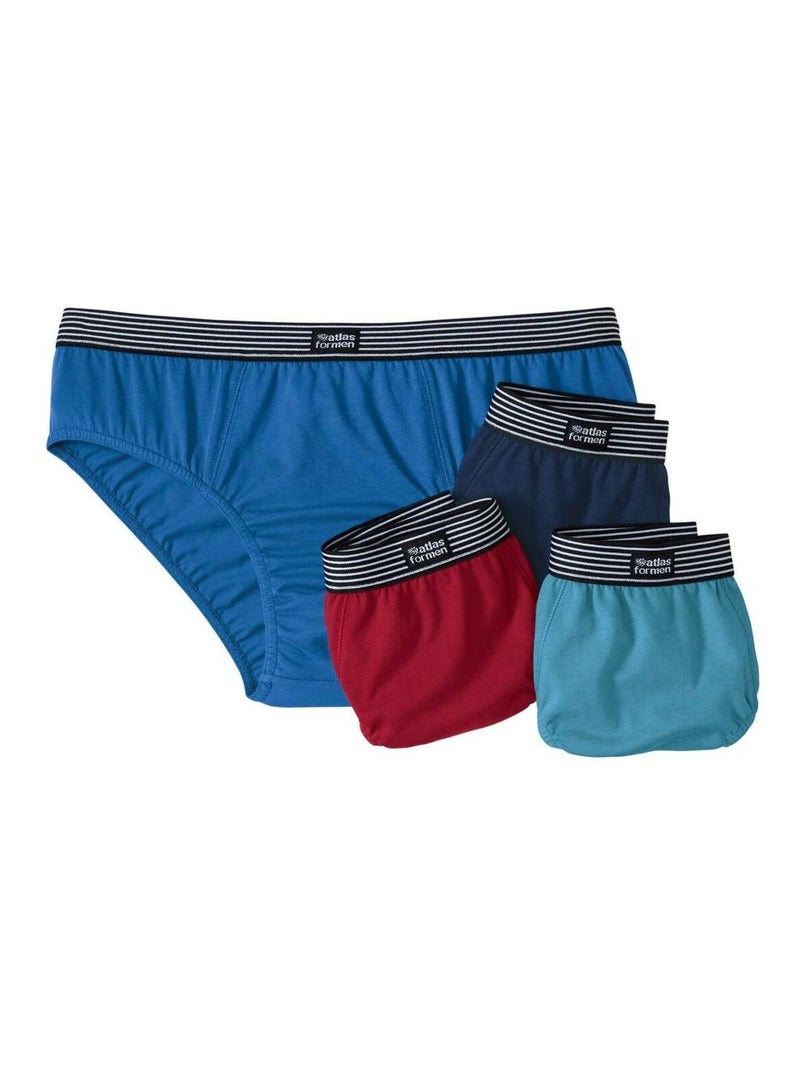 Lot de 4 Slips Confort Unis   - ATLAS FOR MEN Bleu Rouge - Kiabi