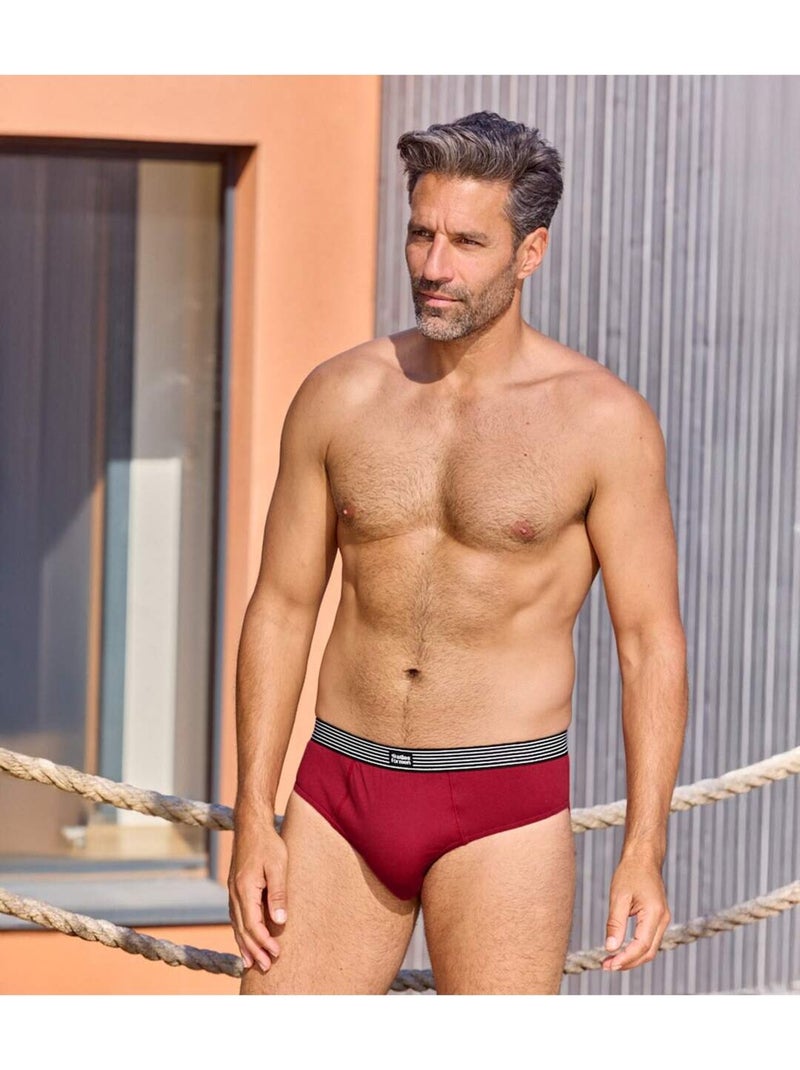 Lot de 4 Slips Confort Unis   - ATLAS FOR MEN Bleu Rouge - Kiabi