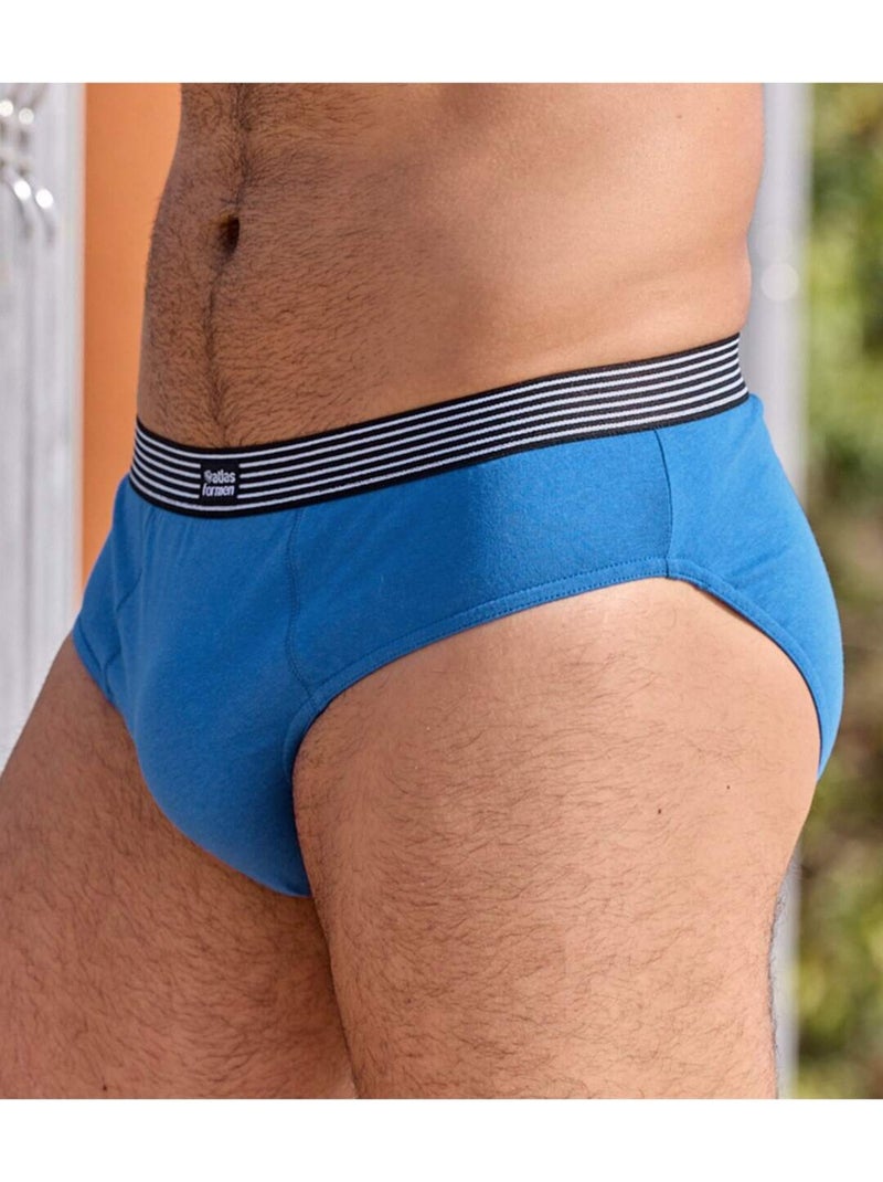 Lot de 4 Slips Confort Unis   - ATLAS FOR MEN Bleu Rouge - Kiabi