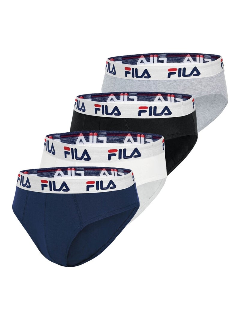 Lot de 4 slips coton homme Fila FU5015 Fila Bleu Noir Gris - Kiabi