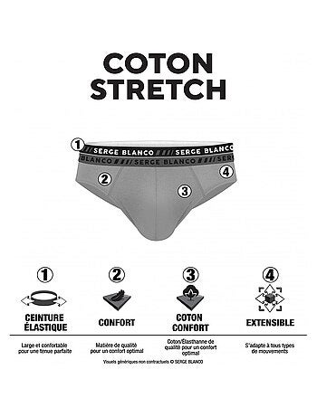 Lot de 4 slips homme en coton French Serge Blanco