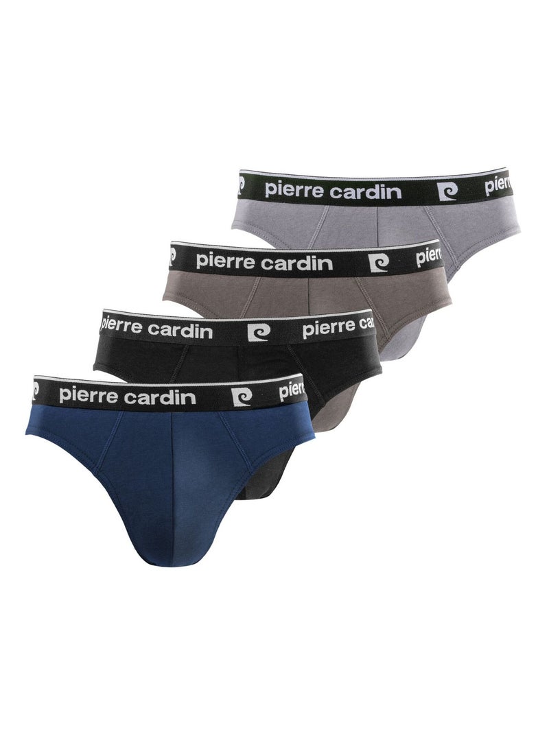 Lot de 4 Slips homme en coton Pierre Cardin Noir Bleu Gris - Kiabi