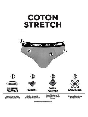 Lot de 4 slips homme en coton Uni Umbro