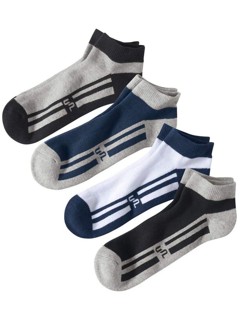 Lot de 4 Socquettes Sport Bicolores   - ATLAS FOR MEN Blanc Bleu marine Noir - Kiabi