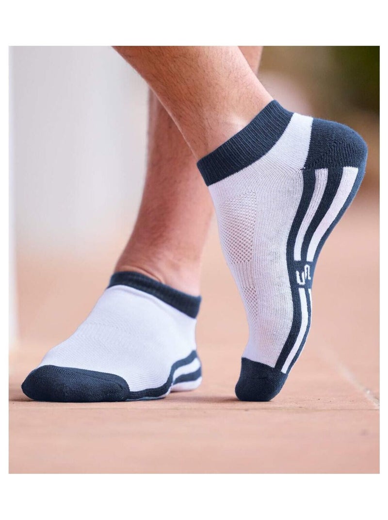 Lot de 4 Socquettes Sport Bicolores   - ATLAS FOR MEN Blanc Bleu marine Noir - Kiabi
