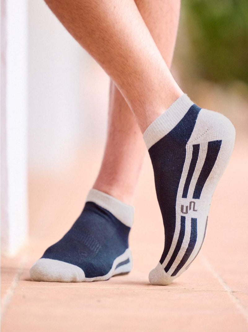 Lot de 4 Socquettes Sport Bicolores   - ATLAS FOR MEN Blanc Bleu marine Noir - Kiabi