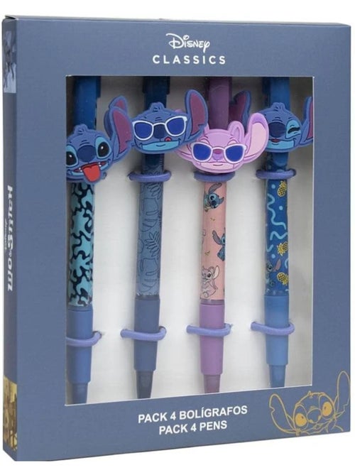 Lot de 4 stylos à bille noirs - Stitch - Disney – Coffret papeterie - Kiabi