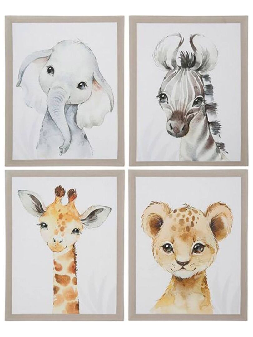 Lot de 4 tableaux toile Mini animals 30x40 cm Blanc - Kiabi