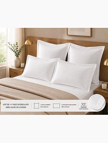 Lot de 4 taies d'oreiller 100% coton – 2 taies + 2 taies