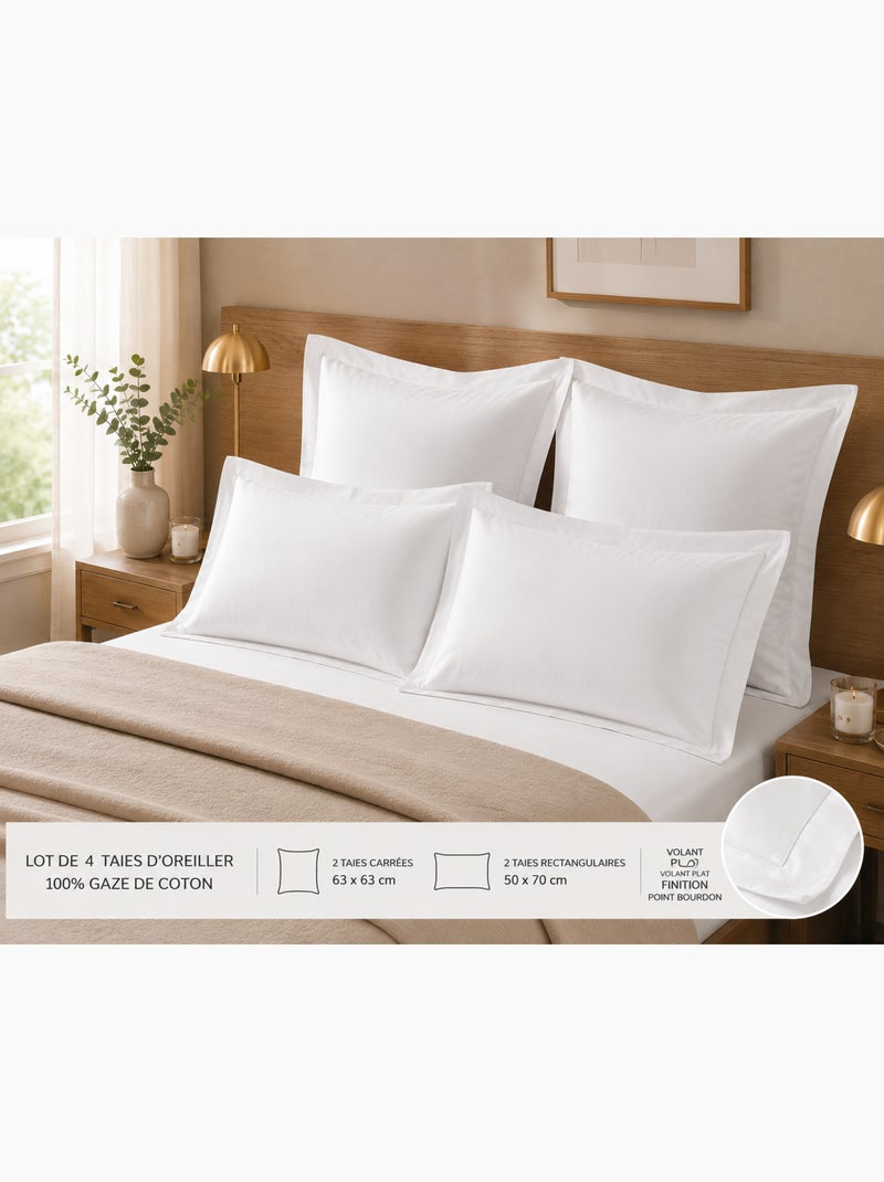 Lot de 4 taies d'oreiller 100% coton – 2 taies + 2 taies Blanc - Kiabi