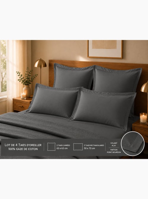 Lot de 4 taies d'oreiller 100% coton – 2 taies + 2 taies - Kiabi Lot de 4 taies d'oreiller 100% coton – 2 taies + 2 taies - Kiabi