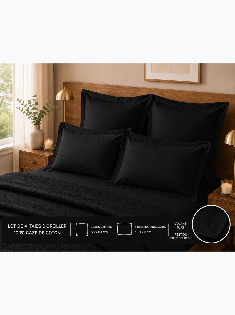 Lot de 4 taies d'oreiller 100% coton – 2 taies + 2 taies Noir - Kiabi