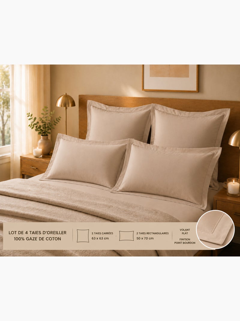 Lot de 4 taies d'oreiller 100% coton – 2 taies + 2 taies Sable - Kiabi