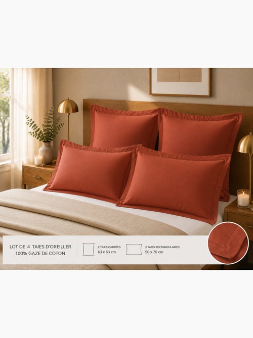 Lot de 4 taies d'oreiller 100% coton – 2 taies + 2 taies - Kiabi Lot de 4 taies d'oreiller 100% coton – 2 taies + 2 taies - Kiabi