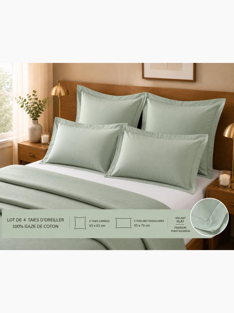 Lot de 4 Taies d'Oreiller 100% Coton – 2 Taies + 2 Taies Vert clair - Kiabi