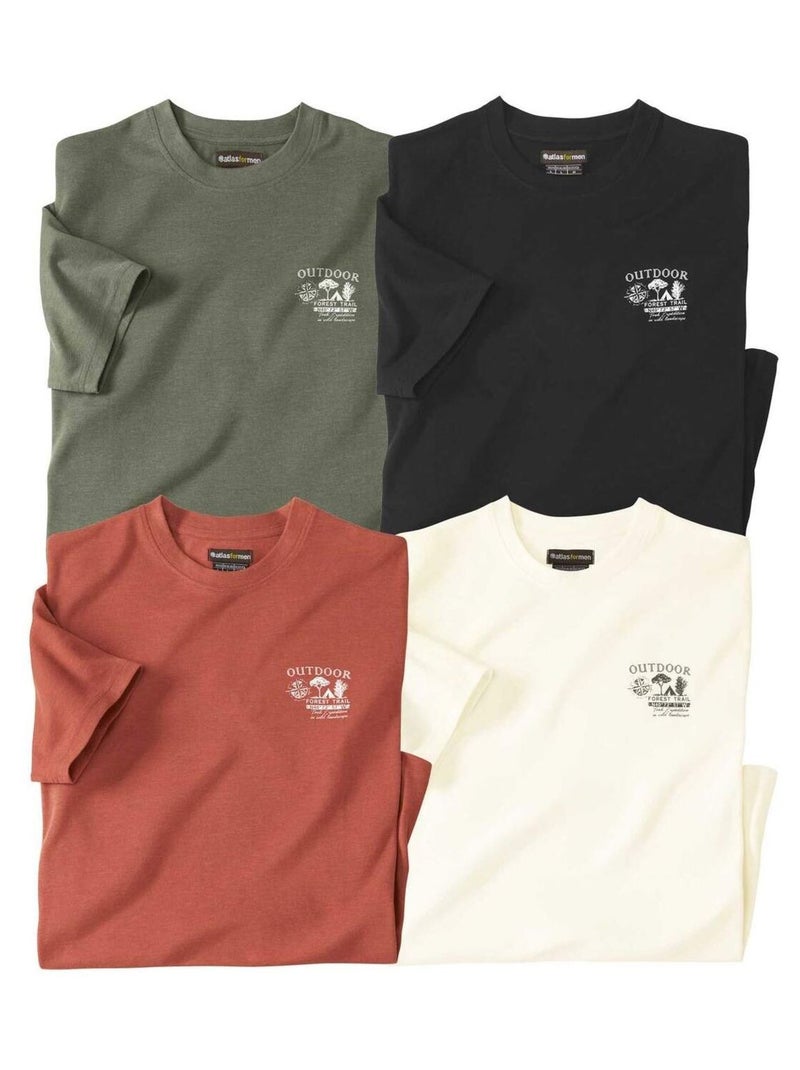 Lot de 4 Tee-Shirts Adventure   - ATLAS FOR MEN Blanc Kaki Noir - Kiabi