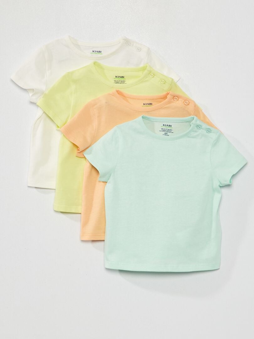 Lot de 4 tee-shirts basiques Vert/orange/jaune/blanc - Kiabi